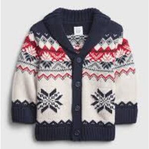 Baby GAP Fair Isle Intarsia Button Cardigan Blue Red White 6-12 months